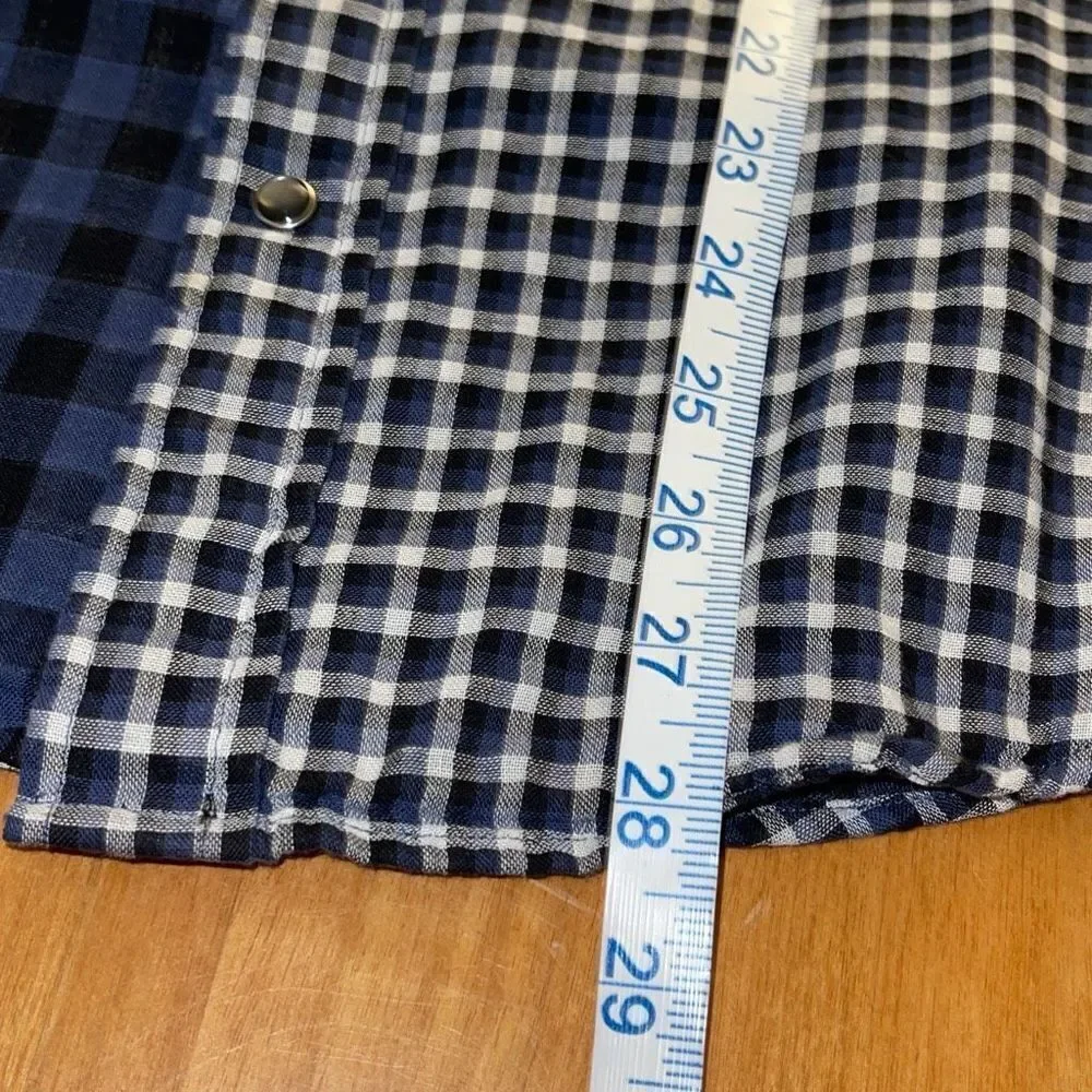 Banana Republic Mens Plaid Cotton Snap Button Long‎ Sleeve Shirt Blue Medium